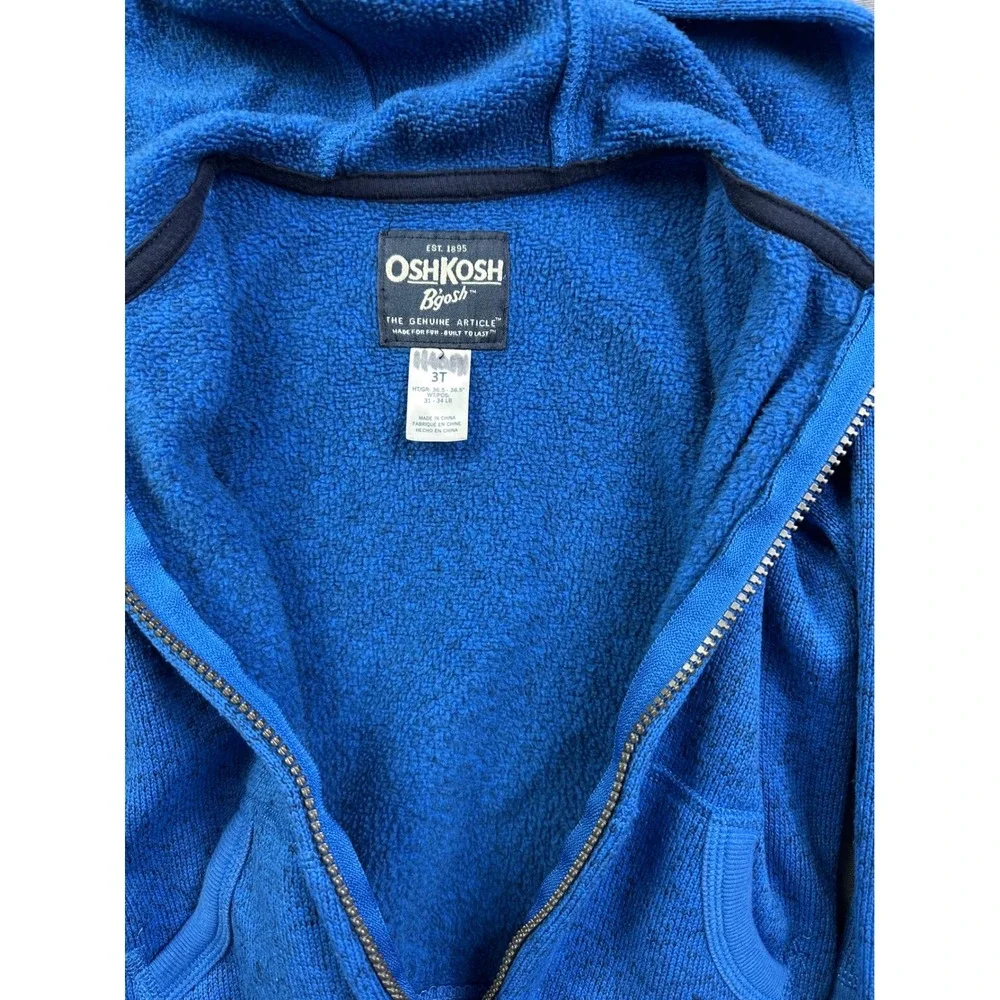 OshKosh Bgosh Boys Blue Marled Knit Full Zip Hoodie Sweater Jacket 3T